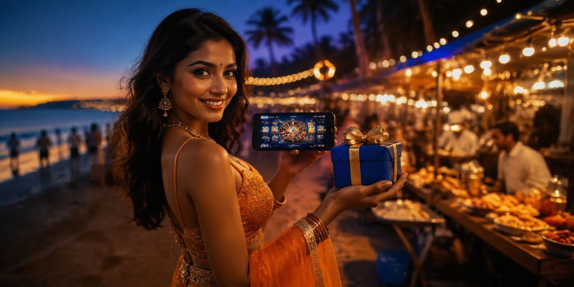 Mobile gaming app showing Andar Bahar gameplay at Goa beach setting